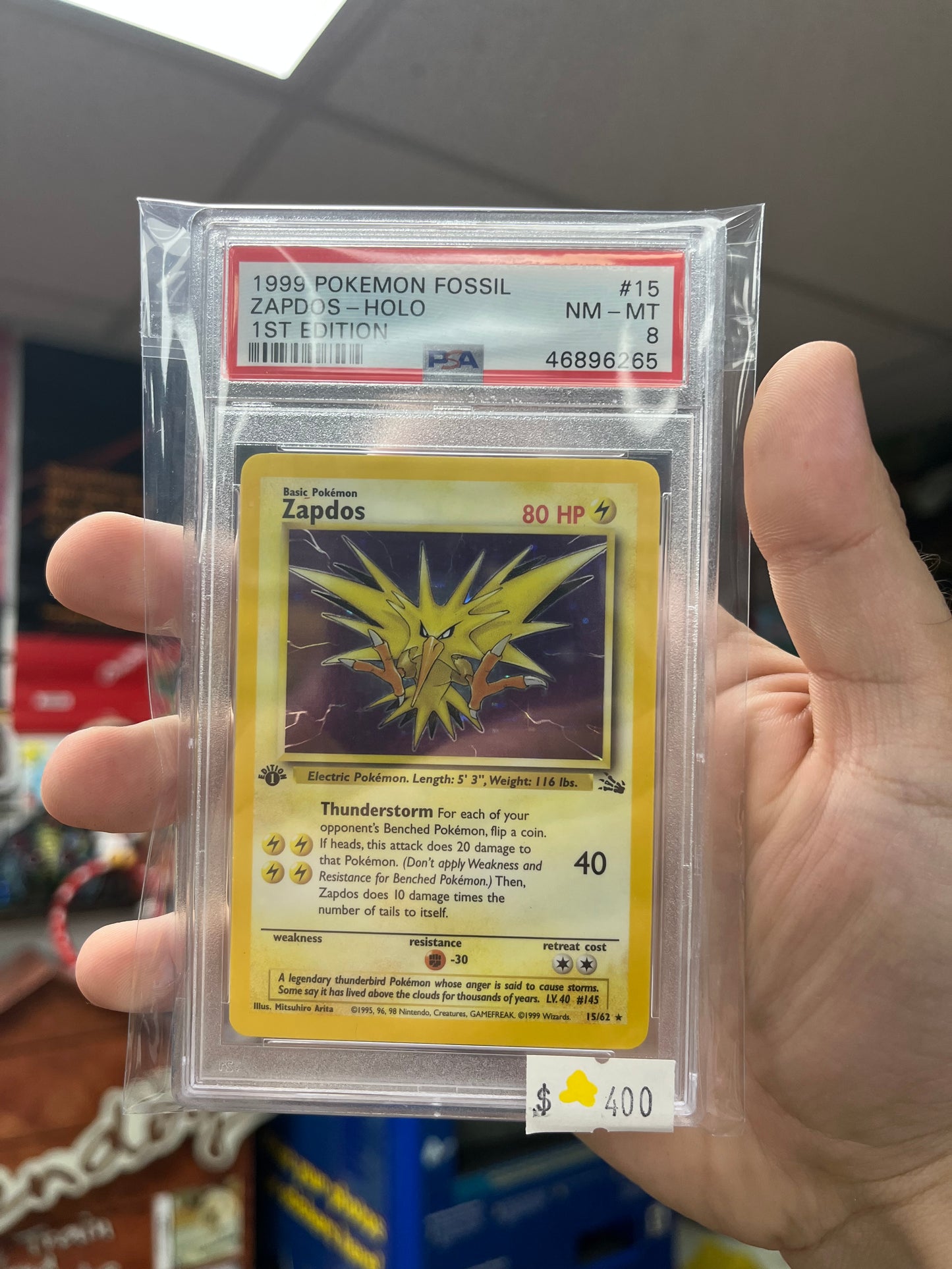 Pokemon 1st Edition Fossil Zapdos Holo PSA 8