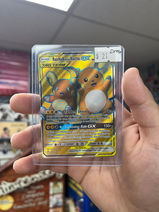 Pokemon TCG Unified Minds - Raichu & Alolan Raichu GX Full Art Damaged