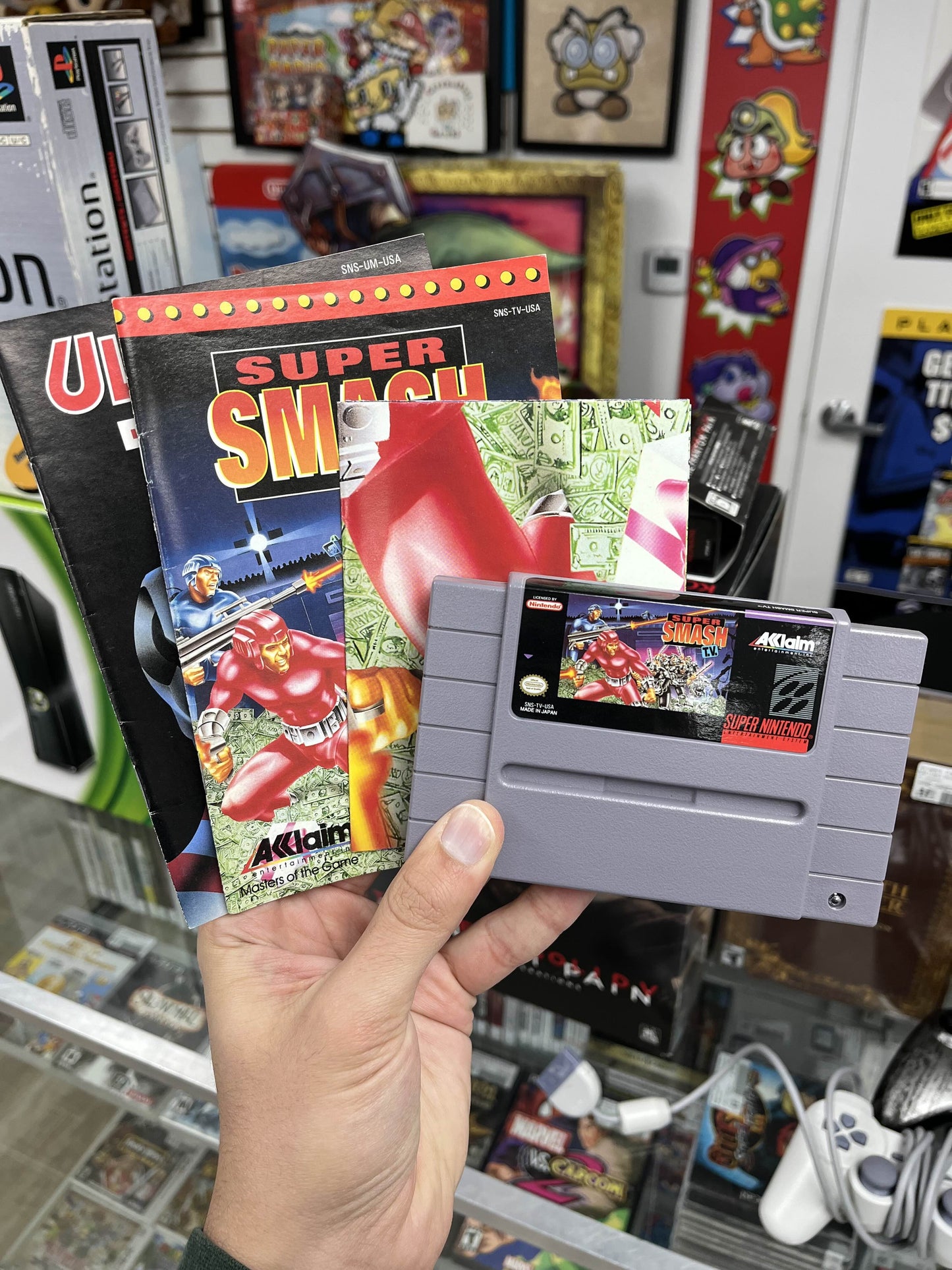 Super SMash TV SNES Cart + Manual + Inserts CLEAN