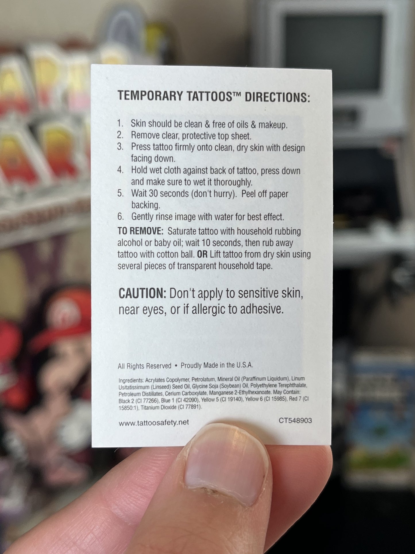 Mario 3DS AR Card Temporary Tattoo NEW